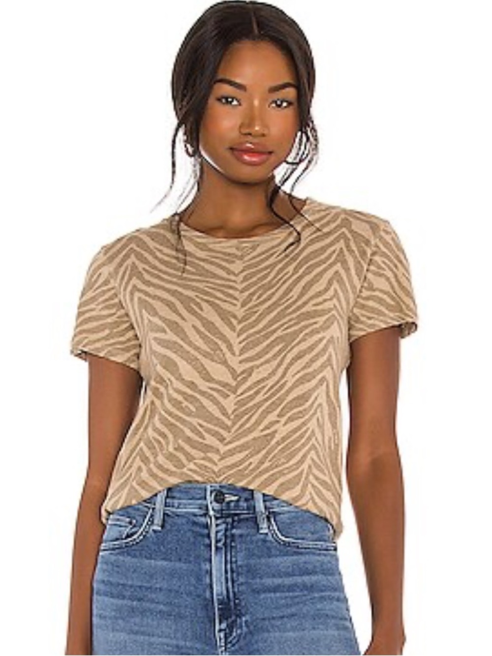 MOTHER The Lil Sinful Tee Tan Zebra Print Sweet Stripes S Linen/Cotton